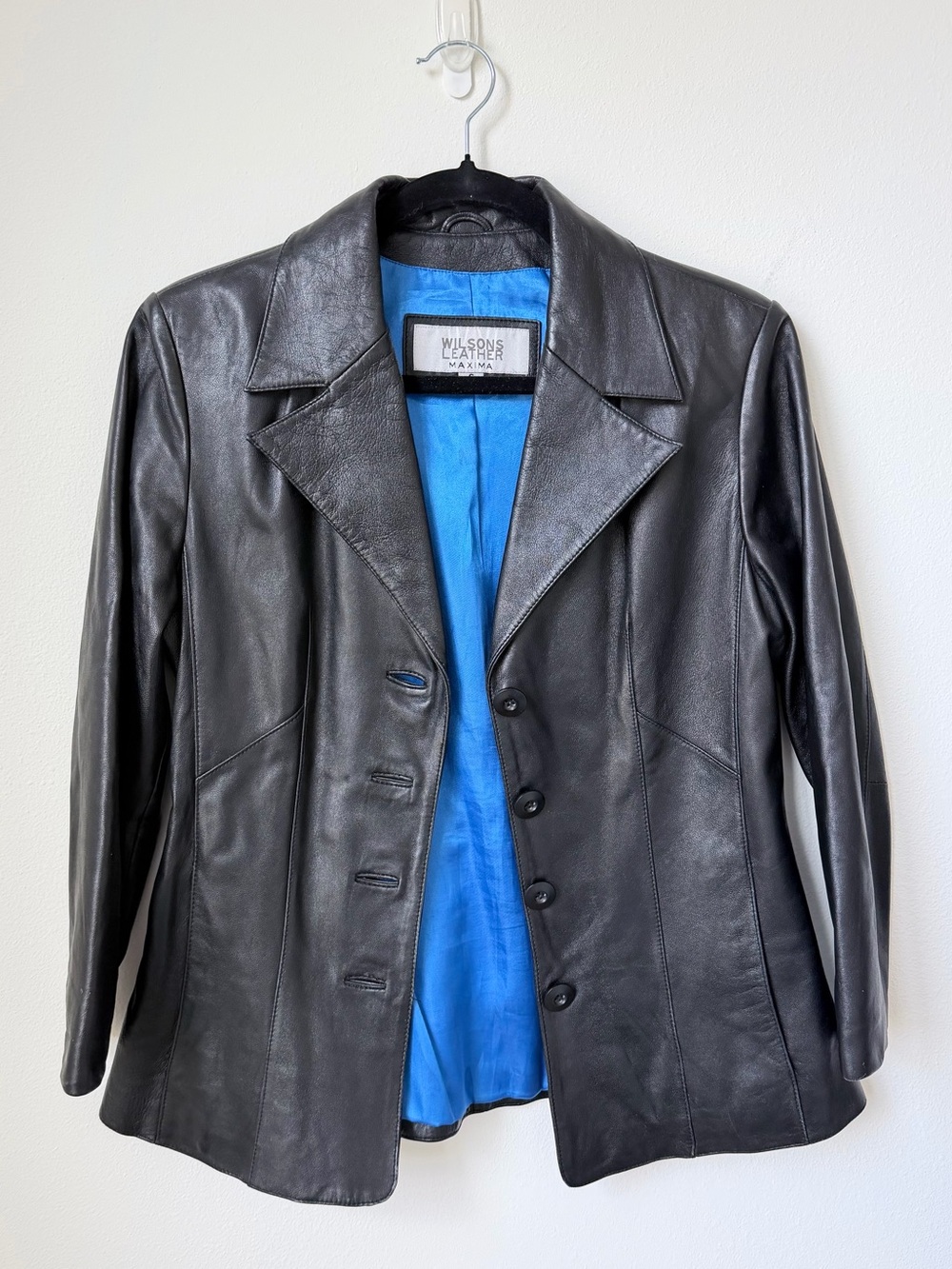 Wilsons Leather Black Leather Blazer with Blue Lining